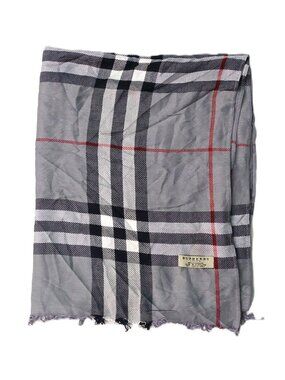Pre-Owned Vintage Burberry Gray Black Red Shawl Wrap Scarf Scarves
